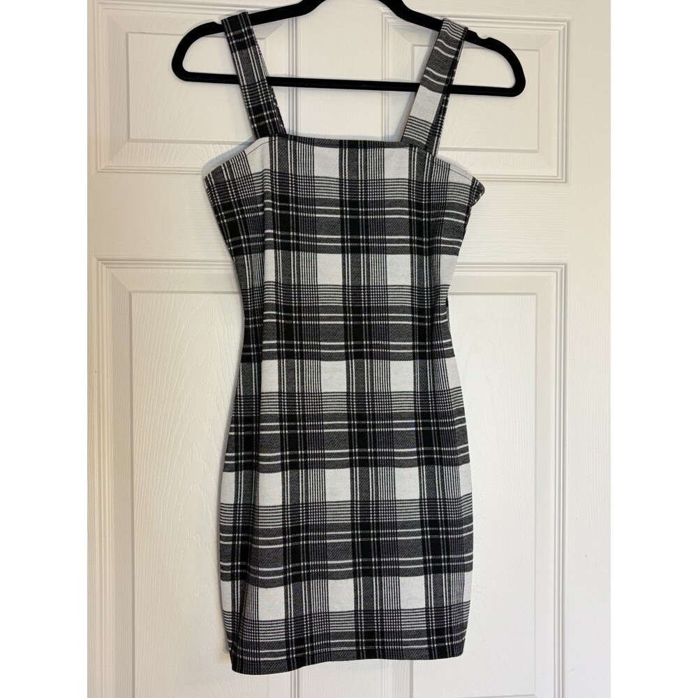 H&M Divided Black & White Plaid Gingham Mini Bodycon Dress Size 6 Sleeveless